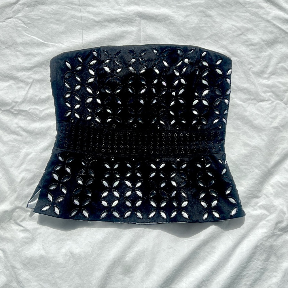 White House Black Market Black Strapless Eyelet Top - Like New